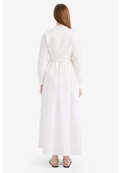 DeFacto Relax Fit Bisiklet Yaka Kuşaklı Poplin Uzun Kollu Maxi Tesettür Elbise F1382AX25SMER105