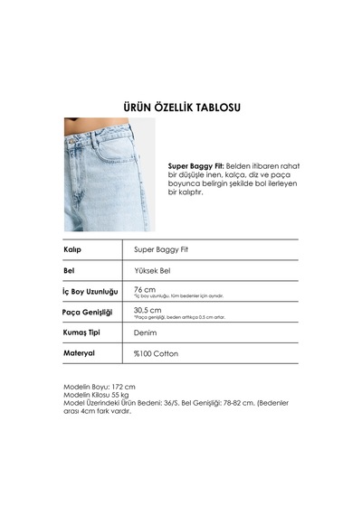 Itsbasic Kadın Ice 4s6-3 Süper Baggy Kalp Nakış Detaylı Özel Tasarım Denim Jean Buz Mavi