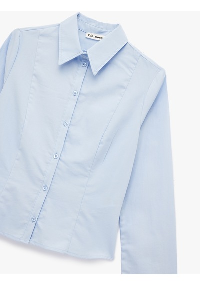 Koton Pamuklu Uzun Kollu Slim Fit Düğmeli Klasik Yaka Gömlek Mavi 6wal60067ıw Mavi