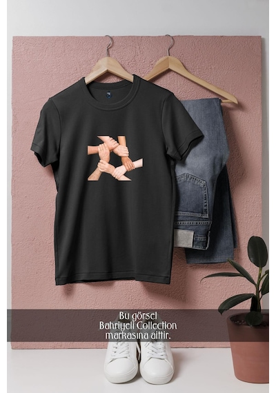 Oversize Takım Oyunu Tasarımlı Unisex T-shirt Siyah