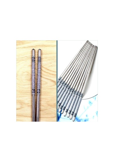 Omeniv İki Çift (4) Bleu Blanc Metal Chopstick Set Sushi Noodle