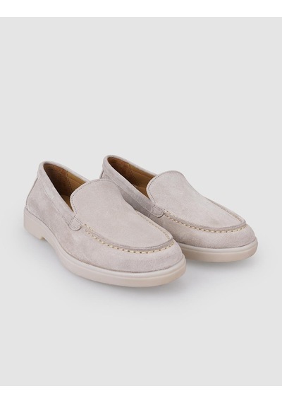 %100 Hakiki Deri Bej Süet Kadın Loafer Bej