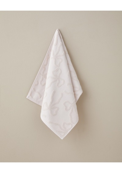 English Home Romance Ribbon Pamuk Jakarlı Yüz Havlusu 50x80 Cm Pudra