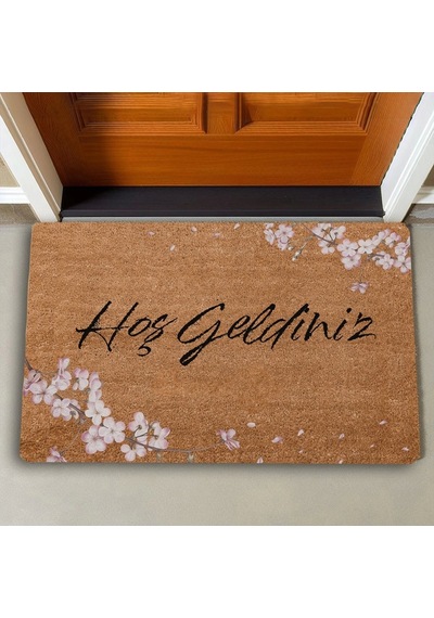 Valerine Life Pembe Kiraz Çiçekleri Hoş Geldiniz Kapı Önü Paspası 45x70cm
