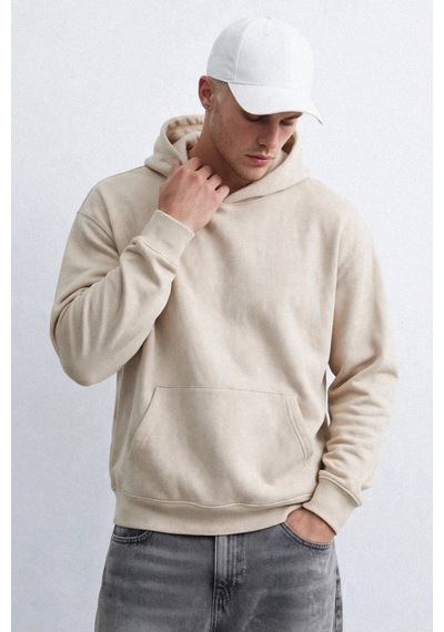 Barrels And Oıl Erkek Kapüşonlu Kanguru Cepli Sweatshirt - Bej Kum Kum