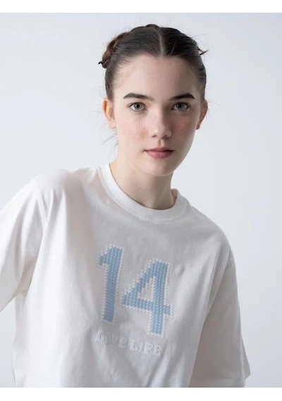 Zekids Kız Çocuk 14 Lıfe Yazılı Pamuklu Tshirt-15795 Ekru