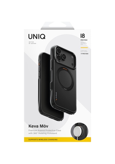 Apple iPhone Uyumlu 18 Pro Max Kılıf Keva Mov Armaid Fiber Metal Dönen Halka Magsafe Özellikli Koruyucu Kapak Sıyah