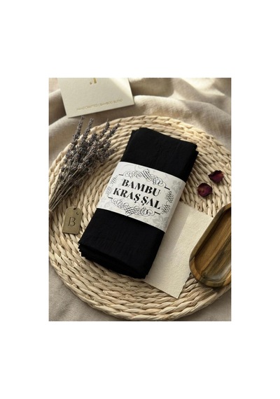 Flora Tekstil Bambu Kraş Şal Modeli - Ütü Gerektirmeyen Siyah
