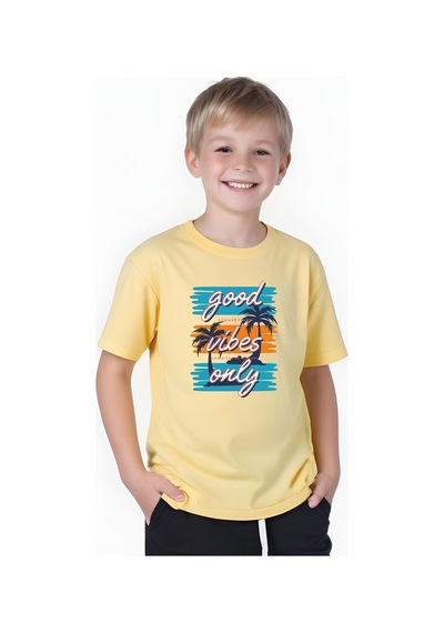 Fyk Kids Erkek Çocuk Yazlık Good Vibes Only Baskılı Alt-üst Takım Sarı
