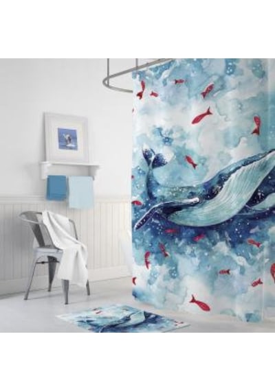 Zethome Tropik Whale Banyo Duş Perdesi Tek Kanat 1X180X200 Mavi