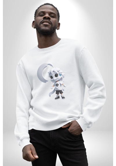 Japon Anime Baruto Momoshiki Unisex Beyaz Baskılı Sweatshirt Beyaz