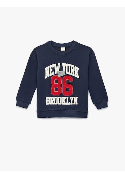 Koton Pamuklu Şardonlu Uzun Kollu Bisiklet Yaka Baskılı Oversize Sweatshirt Lacivert 6smb10110tk Lacivert