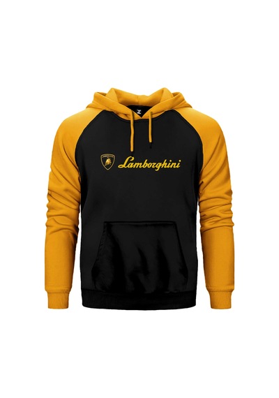 Lamborghini Gold Logo Text Sarı Renk Reglan Kol Sweatshirt / Hoodie