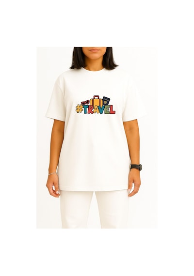 Bahriyeli Collection Oversize Travel - Bavul Ve Pasaport Göğüs Baskılı Unisex T-shirt Beyaz Bahriyeli Collection Oversize Travel - Bavul Ve Pasaport Göğüs Baskılı Unisex T-shirt Beyaz