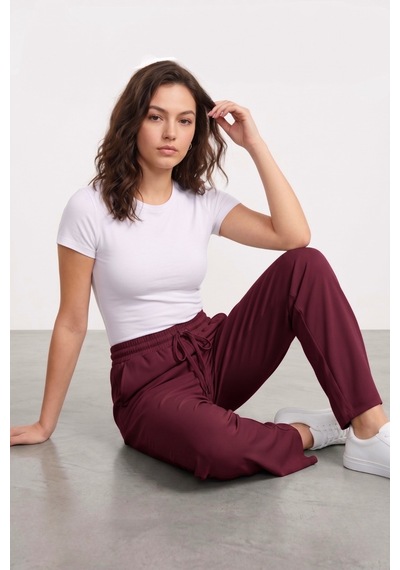 Genius Store Kadın Pantolon Beli Lastikli Cepli Rahat Kalıp Kadın Spor Pantolon Mürdüm