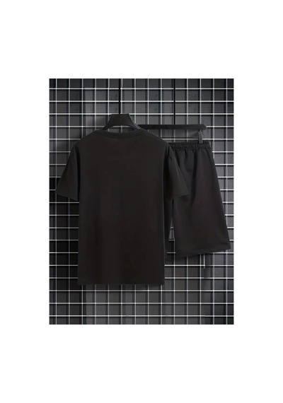 Erkek Siyah''los Angeles Baskılı'' Basic Oversize T-shirt- Şort Takım Strup0000000000015