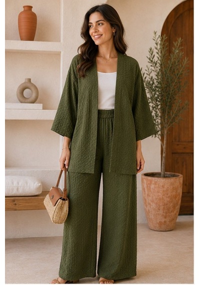 Unika Boutique Kadın Kimono Salaş 2 Li Takım Haki