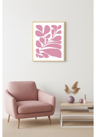 Doğal Ahşap Çerçeveli Retro Tablo - Botanik Yapraklar Pastel Tonlar Huhu2314