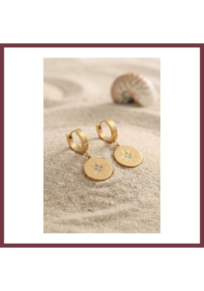 Storeşahin Çelik Gold Renk Kutup Yıldızı İşleme Zirkon Taşlı Kadın Küpe Shn0720