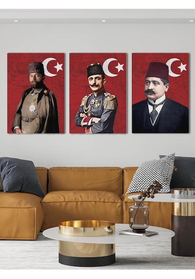 İttihat Terakki Paşaları Kanvas Tablo Seti 3 Adet 40x55cm Enver Paşa Talat Paşa Cemal Paşa