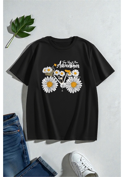 Uyguntarz Adventures Baskılı Tasarım Tshirt Siyah