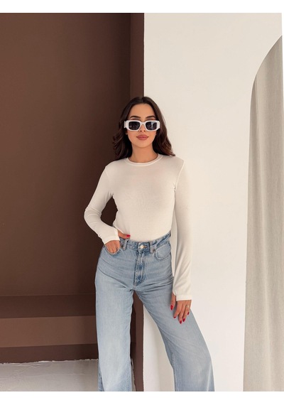 Elaxi Kadın Bisiklet Yaka Uzun Kollu Parmak Geçme Detaylı Altı Çıtçıtlı Full Likralı Buzzy Body Beyaz Elaxi Kadın Bisiklet Yaka Uzun Kollu Parmak Geçme Detaylı Altı Çıtçıtlı Full Likralı Buzzy Body Beyaz