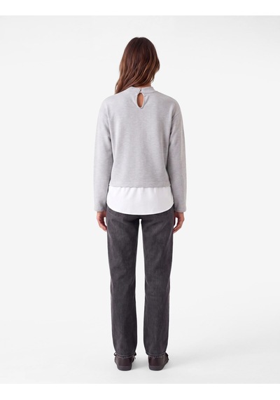 Koton Katmanlı Sırtı Pencere Detaylı Düğmeli Dik Yaka Uzun Kollu Sweatshirt Gri 7wak30030ek