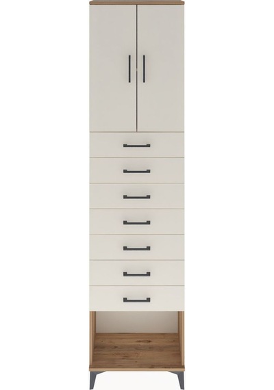 Arges Dolap 2 Raflı 7 Çekmeceli 2 Kapaklı 60x30x243 Çam-aytaşı Çam