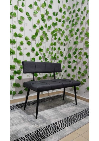 Özcan Metal Siyah Metal Ayaklı Bench Sırtlı Mutfak Salon Antre Yatak Odası Puf Bank Oturak Takımı Antrasitgri