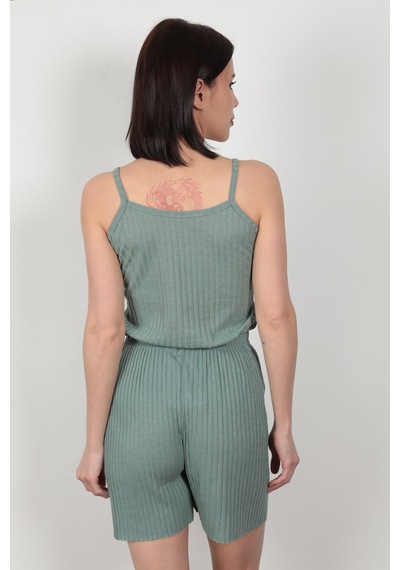 Giysa Çağla İp Askılı Şortlu Kaşkorse Kadın Pijama Takımı Pamuk Karışımlı Kumaş - 6015 Çağla