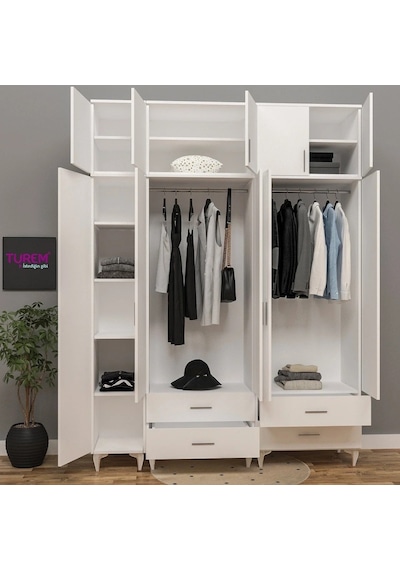 5 Kapılı Üstü Dolaplı Gardırop Suntalam Sis Gri