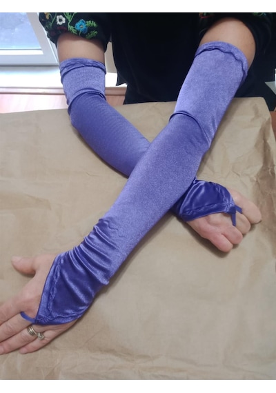 Saten Likralı Dans & Opera Eldiveni - 58 Cm Mor