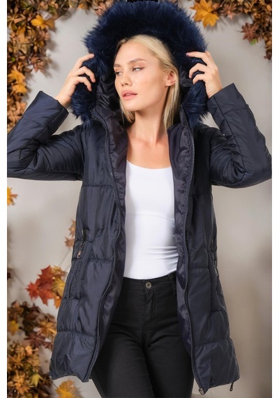 Z6668 Dewberry Bayan Kaban-düz Lacivert-düz Lacivert