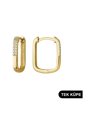 Goldkupe 14 Ayar Modern Taşlı Tek Halka Altın Küpe 0,94 Gr-6333