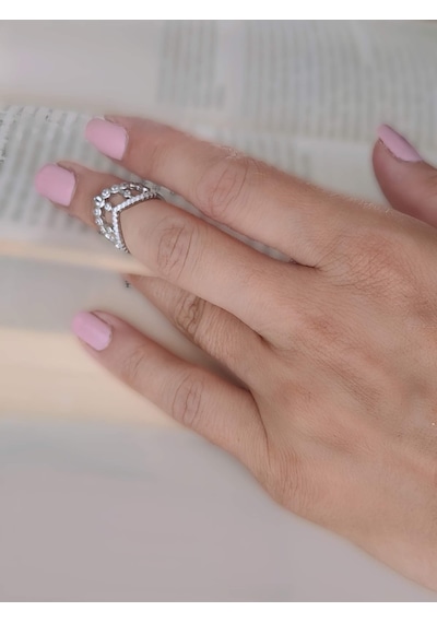 Prenses V Model Eklem Kıkırdak Kemik Ayarlanabilir Gümüş Renkli Yüzük Silver
