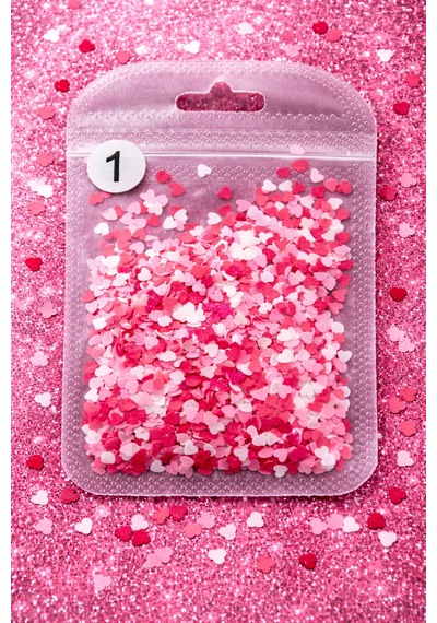 Mini Heart Confetti Nail Art Dekor Pink Mix No:1