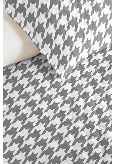 Gri Geometrik Genç Odası Tek Kişilik Pike Takımı - Modern Kazayağı 160x220 Cm Kapitone Yatak Örtüsü Turuncu