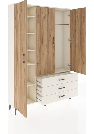 Arges Dolap 6 Raflı 3 Çekmeceli Tek Askılı 132x30x195 Aytaşı-... Aytaşı