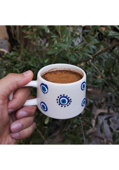 Nazar Boncuk Desenli Seramik 200 Ml Kupa Bardak Mug Tek Renk