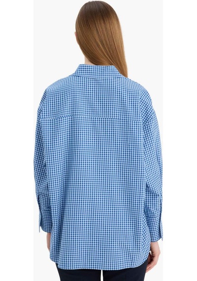 Defacto Regular Fıt Kareli Poplin Uzun Kollu Tunik G9648ax26spbe52 Mavi-be52