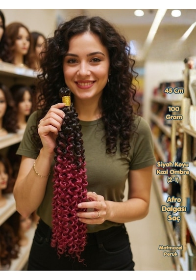 Afro Dalgası Saç Kıvırcık Siyah Koyu Kızıl Ombre