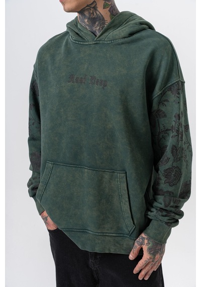 Respire Erkek Root Deep Baskılı Yıkamalı Kapüşonlu Oversize Hoodie Yeşil
