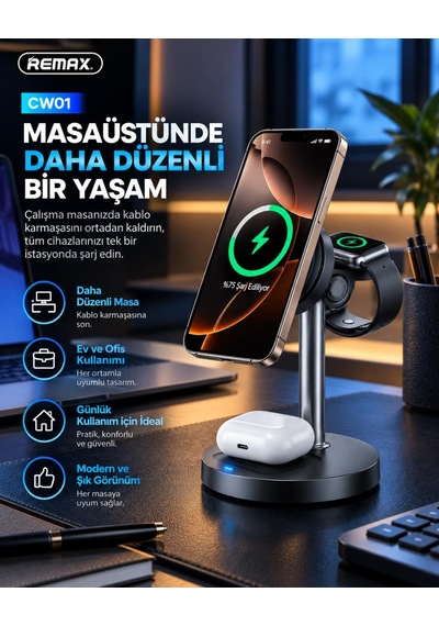 20,5w Masaüstü 3 Ü 1 Arada Manyetik Kablosuz Şarj