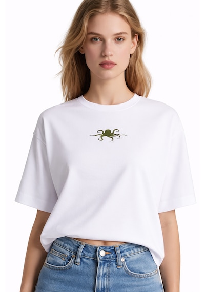 Ogc Ahtapot Oversize Unisex T-shirt Beyaz