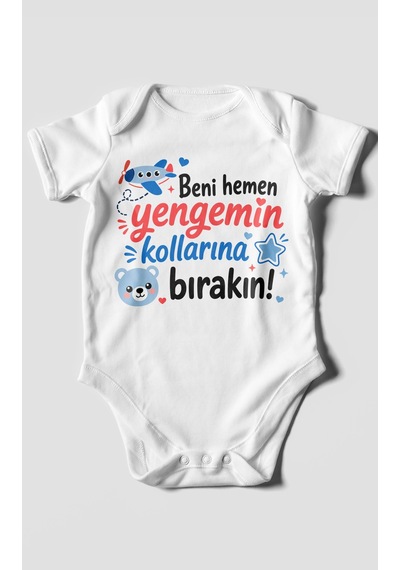 Morivokids Yengeye Özel Kısa Kollu Bebek Body %100 Pamuk Zbn150-kk Beyaz
