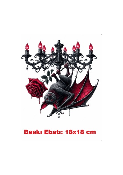Yarasa Gotik Temalı Ütü İle Yapışan Tekstil Kumaş Tişört Dtf Baskı 3502