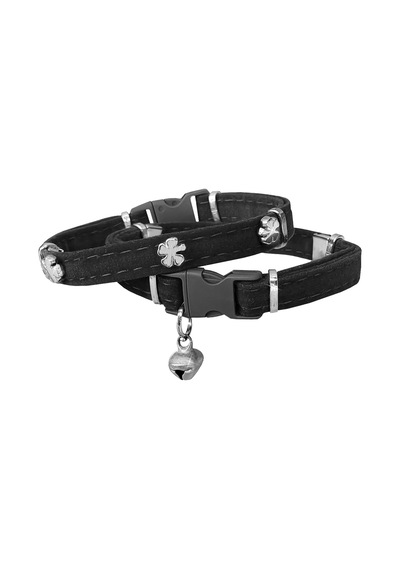 Kadife Kedi Boyun Tasması Yoncalı 20-32 Cm Siyah