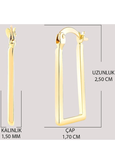 Moom Mücevherat Altın Küpe 14 Ayar Altın Kare Halka Küpe-2,50 Cm