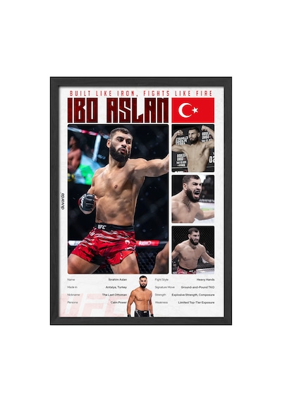 İbo Aslan Ufc Siyah Ahşap Çerçeveli Poster, Dekoratif Dövüş Duvar Tablosu