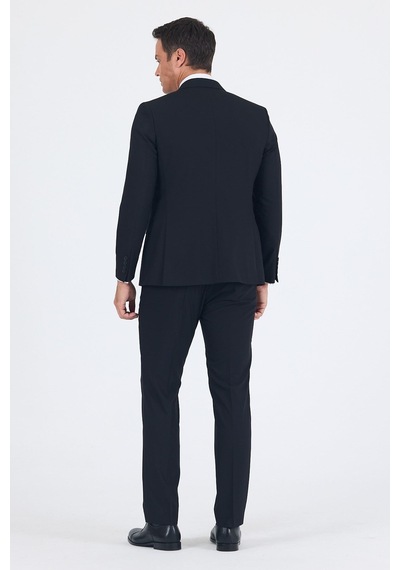 İmza Siyah Kırlangıç Yaka 6 Drop Slim Fit Tam Astar Esnek Takım Elbise 1001260011
